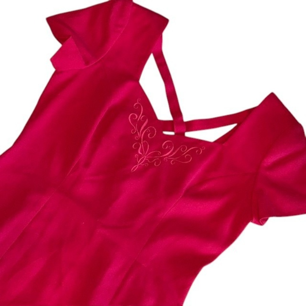 Women's Vintage Liz Claiborne Dress Pink Embroidered w/Slit X-Back Detail Size 8 - Picture 2 of 16